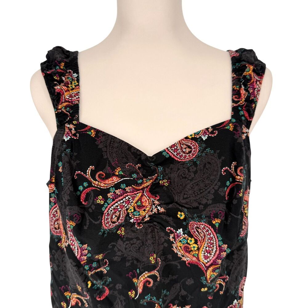 Torrid Challis Smocked Top 1X 14 16 Black Paisley Floral Sweetheart Boho Crop - Picture 6 of 12